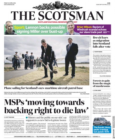 The Scotsman Newspaper Front Page for 20 April 2018