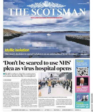 The Scotsman Newspaper Front Page for 20 April 2020