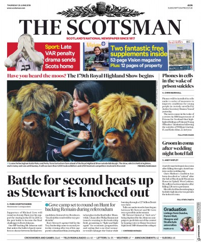 The Scotsman Newspaper Front Page for 20 June 2019