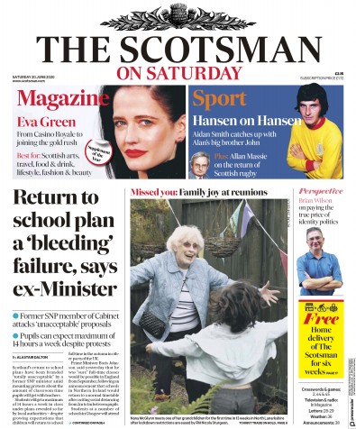 The Scotsman Newspaper Front Page for 20 June 2020