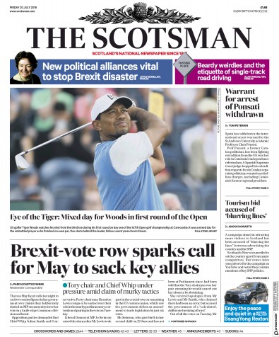 The Scotsman Newspaper Front Page for 20 July 2018