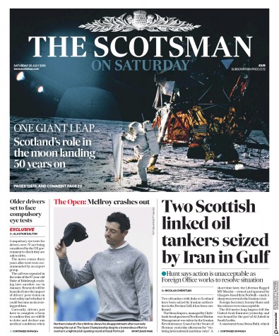 The Scotsman Newspaper Front Page for 20 July 2019
