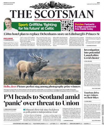 The Scotsman Newspaper Front Page for 20 July 2020