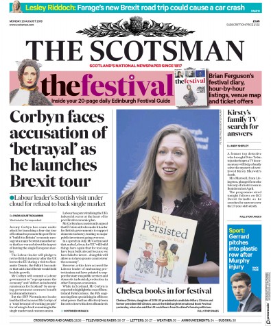 The Scotsman Newspaper Front Page for 20 August 2018