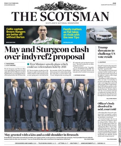 The Scotsman Newspaper Front Page for 21 October 2016