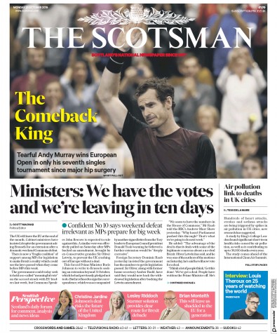 The Scotsman Newspaper Front Page for 21 October 2019