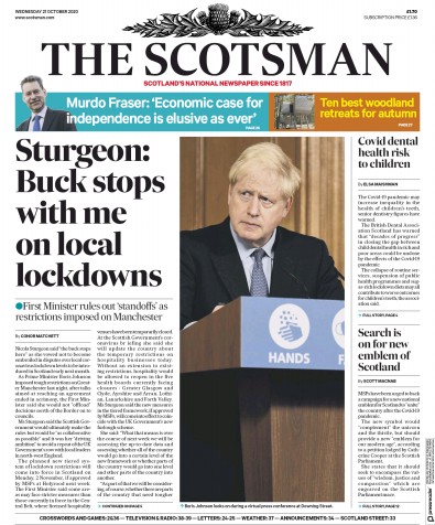 The Scotsman Newspaper Front Page for 21 October 2020