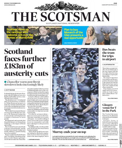The Scotsman Newspaper Front Page for 21 November 2016
