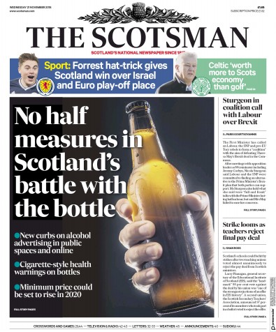 The Scotsman Newspaper Front Page for 21 November 2018
