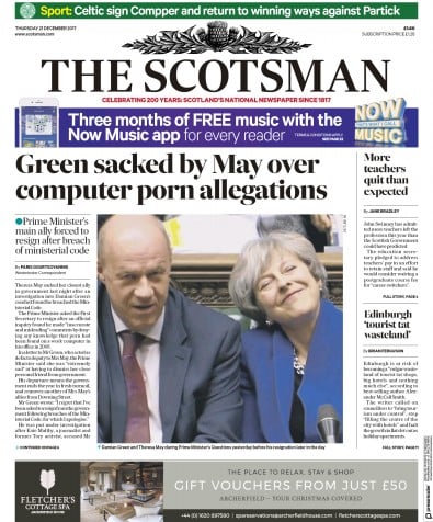 The Scotsman Newspaper Front Page for 21 December 2017