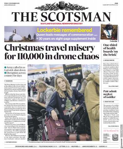 The Scotsman Newspaper Front Page for 21 December 2018