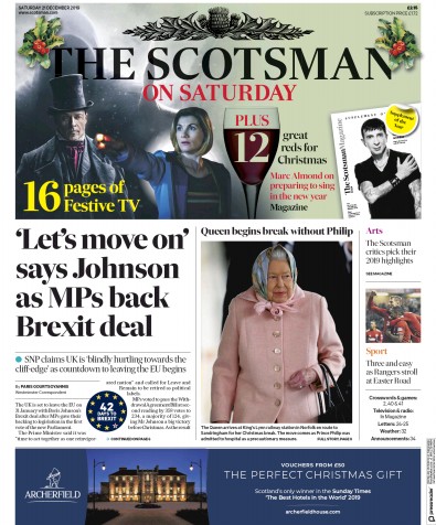 The Scotsman Newspaper Front Page for 21 December 2019