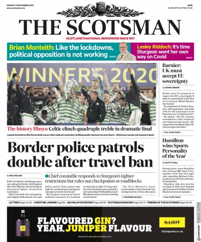The Scotsman Newspaper Front Page for 21 December 2020