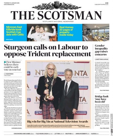 The Scotsman (UK) Newspaper Front Page for 21 January 2016