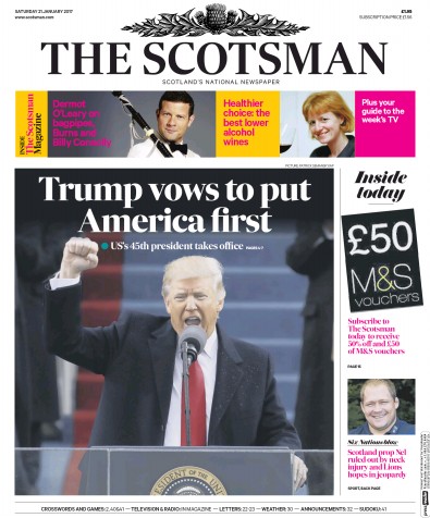 The Scotsman Newspaper Front Page for 21 January 2017
