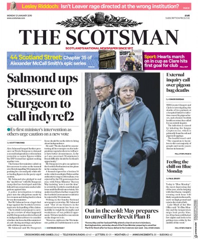 The Scotsman Newspaper Front Page for 21 January 2019