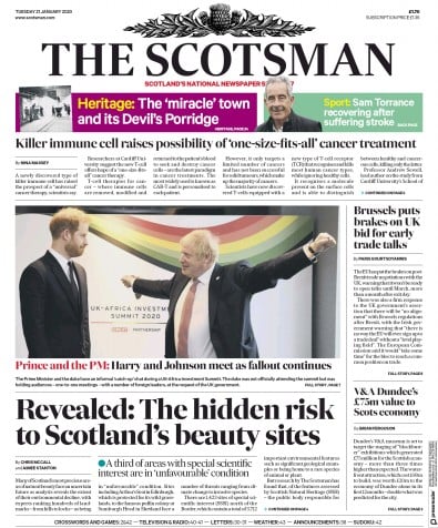 The Scotsman Newspaper Front Page for 21 January 2020