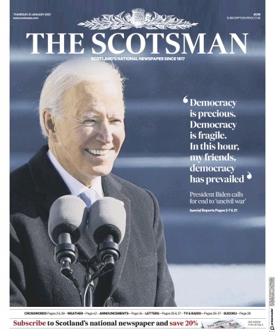 The Scotsman Newspaper Front Page for 21 January 2021
