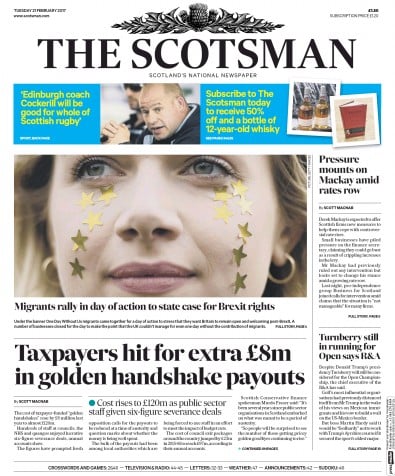 The Scotsman Newspaper Front Page for 21 February 2017