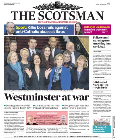 The Scotsman Newspaper Front Page for 21 February 2019