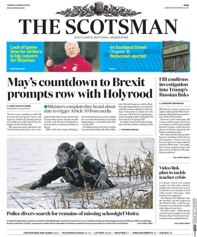 The Scotsman Newspaper Front Page for 21 March 2017