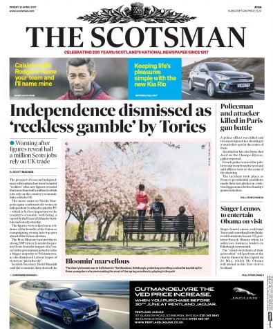 The Scotsman Newspaper Front Page for 21 April 2017