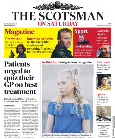 The Scotsman Newspaper Front Page for 21 April 2018