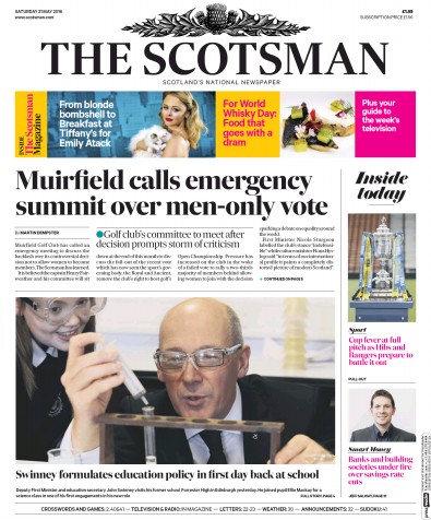 The Scotsman Newspaper Front Page for 21 May 2016