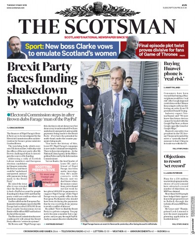 The Scotsman (UK) Newspaper Front Page for 21 May 2019