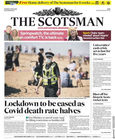 The Scotsman (UK) Newspaper Front Page for 21 May 2020