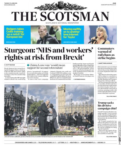 The Scotsman Newspaper Front Page for 21 June 2016