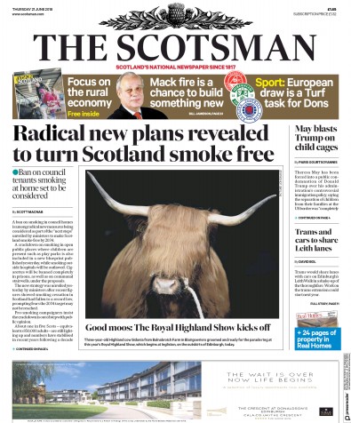 The Scotsman (UK) Newspaper Front Page for 21 June 2018
