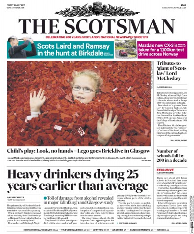 The Scotsman Newspaper Front Page for 21 July 2017