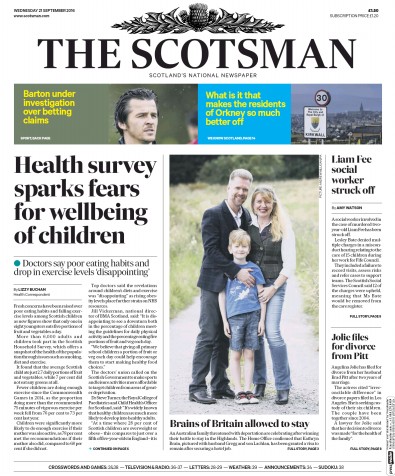 The Scotsman Newspaper Front Page for 21 September 2016