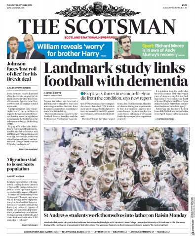 The Scotsman Newspaper Front Page for 22 October 2019