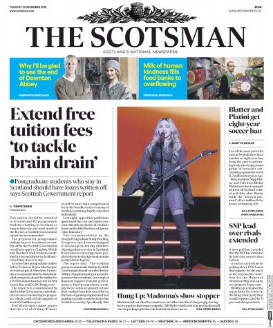 The Scotsman Newspaper Front Page for 22 December 2015
