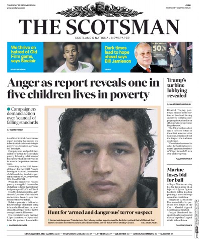 The Scotsman (UK) Newspaper Front Page for 22 December 2016