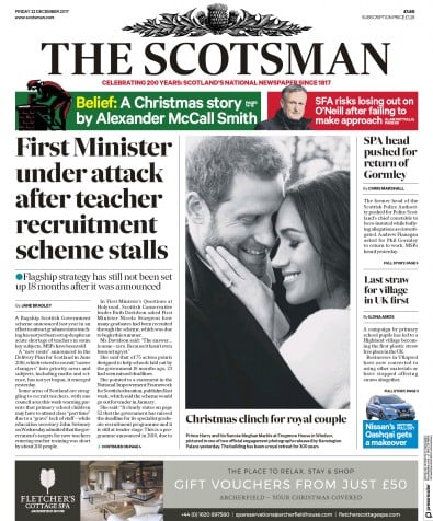 The Scotsman Newspaper Front Page for 22 December 2017