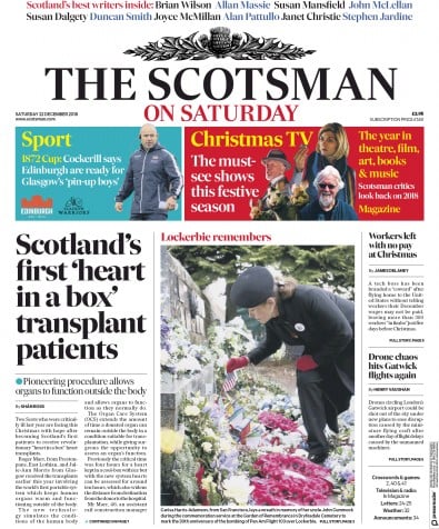 The Scotsman Newspaper Front Page for 22 December 2018