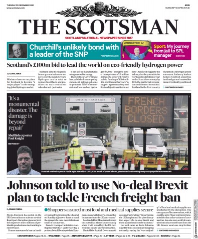 The Scotsman Newspaper Front Page for 22 December 2020