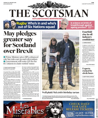 The Scotsman (UK) Newspaper Front Page for 22 January 2019