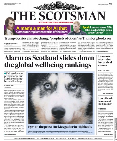 The Scotsman Newspaper Front Page for 22 January 2020