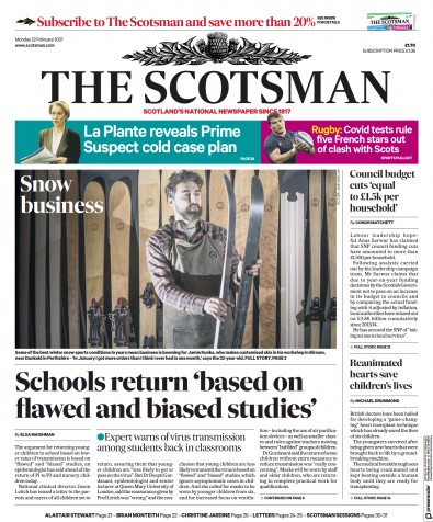 The Scotsman Newspaper Front Page for 22 February 2021
