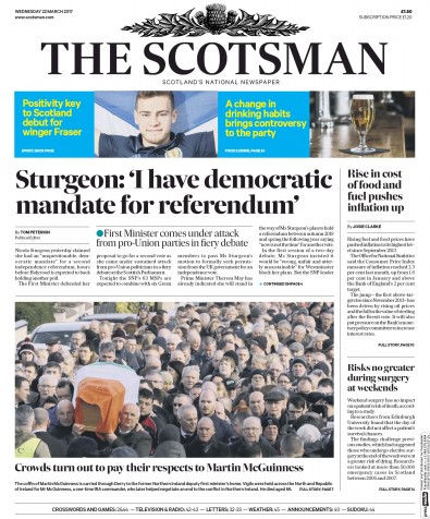 The Scotsman Newspaper Front Page for 22 March 2017