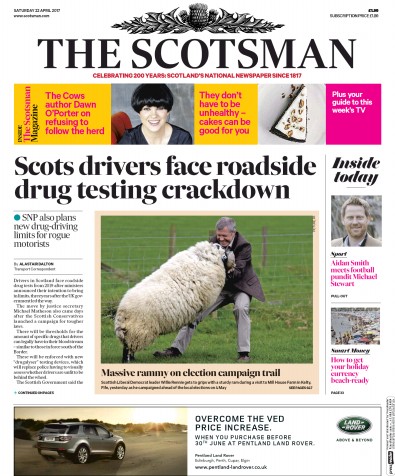 The Scotsman Newspaper Front Page for 22 April 2017