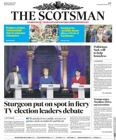 The Scotsman (UK) Newspaper Front Page for 22 May 2017