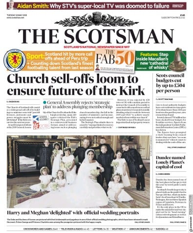 The Scotsman Newspaper Front Page for 22 May 2018