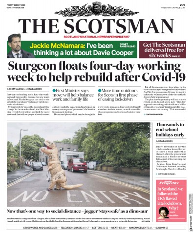 The Scotsman (UK) Newspaper Front Page for 22 May 2020