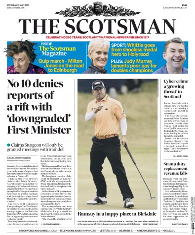 The Scotsman (UK) Newspaper Front Page for 22 July 2017