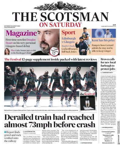 The Scotsman (UK) Newspaper Front Page for 22 August 2020